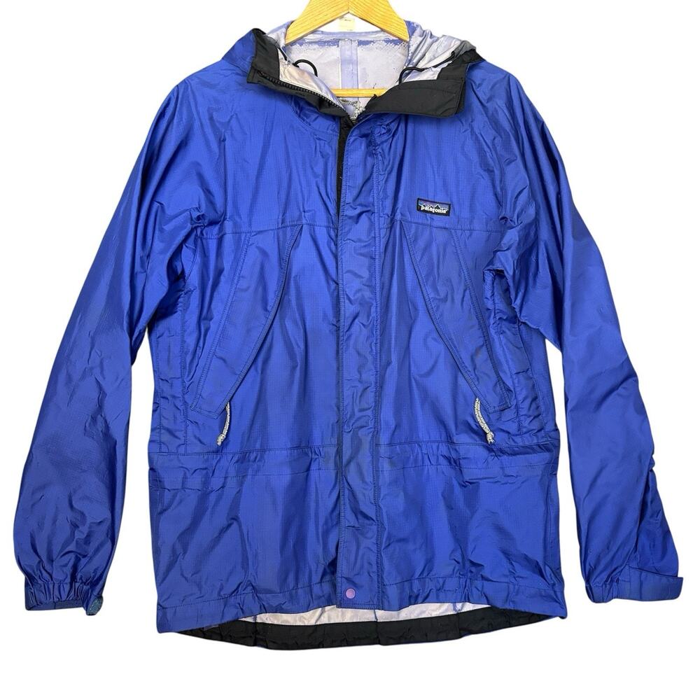 Patagonia Rain Jacket Mens Small Blue Hooded Waterproof Shell Lightweight